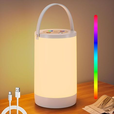 Luce notturna da comodino touch, lampada da tavolo ricaricabile wireless dimmerabile con colori bianco caldo e RGB, per cameretta dei bambini, soggiorno, campeggio, regalo, 2200 mAh (1/4)