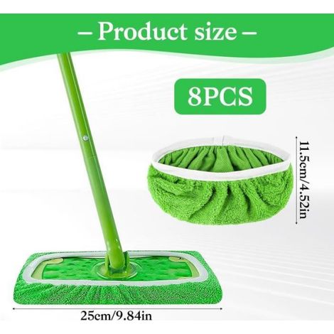 Lingettes réutilisables Compatible Swiffer Sweeper Mop, Pads Reusable Recharge Lavable pour Usage Humide et Sec (Vert) - 8PCS (1/4)