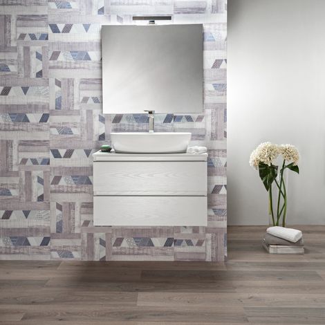 Mobile Bagno 70 cm Sospeso Bianco 2 Cassetti per Lavabo da Appoggio