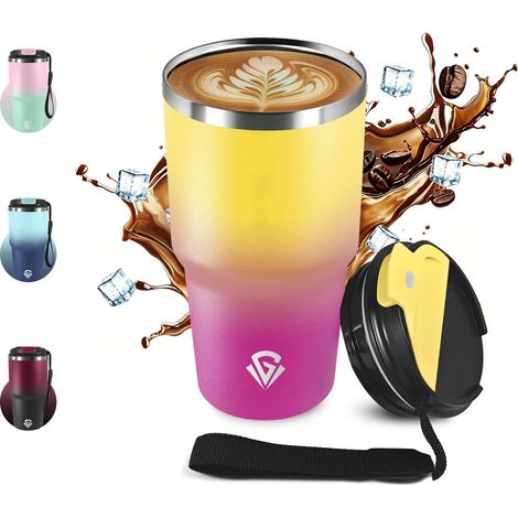 Mug Isotherme 600ml 20oz, Thermo Café Réutilisable Acier Inoxydable 304, Tasse Isotherme sans BPA, Tasse Thermos Double Paroi, Tumbler pour École, Sport, Bureau, Gym, Yoga, Camping, Randonnée (1/5)