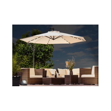 Ombrellone ottagonale ecrù 3 mt con palo laterale e illuminazione led pannello solare Sicorage Ludex