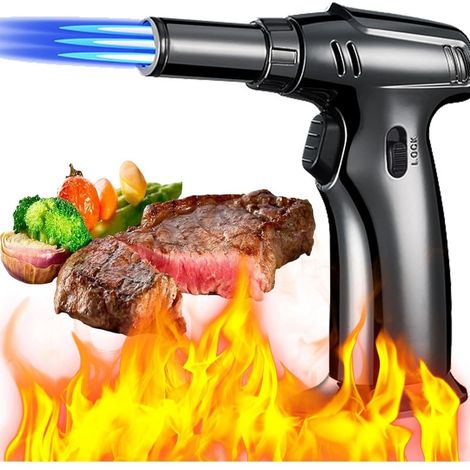 Chalumeau de Cuisine, Torche de Cuisine, Professionnelle Torche de Butane avec La Serrure de Sécurité/Flamme Réglable, Mini Flamme Briquet, Chalumeau Culinaire (Butane Non Inclus) (1/5)