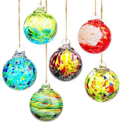 6 Boules Ornementales en Verre Soufflé à la Main, Décoration Suspendue pour Noël, Maison, Fenêtre, Jardin et Terrasse (1/5)