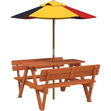 Maison Exclusive - Tavolo da Picnic per 4 Bambini con Ombrellone Legno di Abete