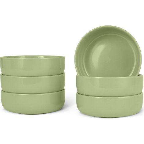 Bols en Grès Émaillé, Lot de 6 Pièces, Compatible Lave-Vaisselle, 14cm, Couleur Olive (1/5)