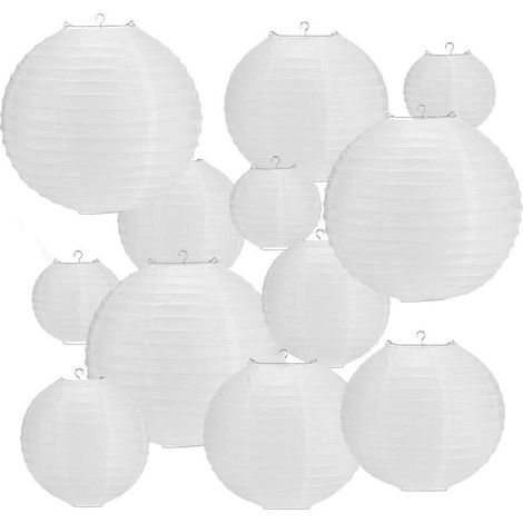 VURAHOME - Lot de 16 lanternes en papier, lanternes en papier blanches rondes avec nervures métalliques, abat-jour de différentes tailles, abat-jour en papier de 10,2 cm, 15,2 cm, 20,3 cm, 25,4 cm pou (1/5)