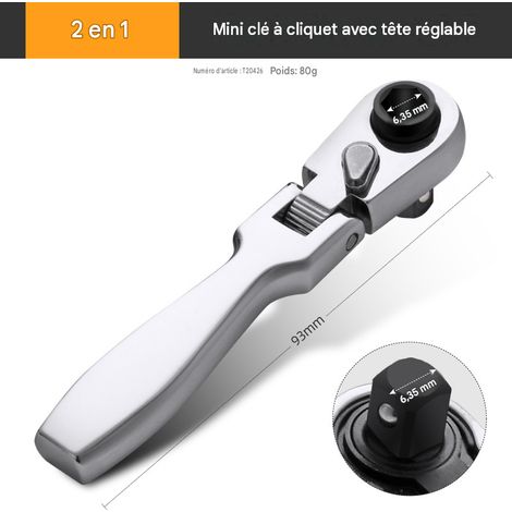 Clé à cliquet 2 en 1 avec tête réglable, petite clé à cliquet, clé à douille et petite clé rotative