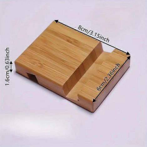 Support de téléphone en bambou (1 pièce) avec grain de bois naturel, station d'accueil inclinée pour bureau, 8 x 6 x 1,6 cm, idéal pour la maison ou le bureau. (1/5)
