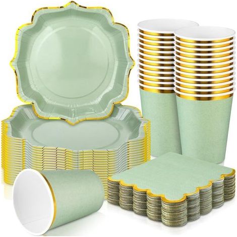 Set de vaisselle jetable 80 pièces - Assiettes, gobelets et serviettes - Motifs festifs - Imperméable - Pour mariage et anniversaire - 20 assiettes, 20 gobelets, 40 serviettes (1/5)