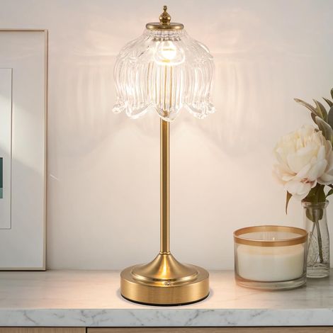Lampe de table rétro sans fil, rechargeable avec batterie de 6000 mAh, 3 températures de couleur à intensité variable, lampe de table LED portable pour salle à manger, chambre à coucher, bar (1/5)