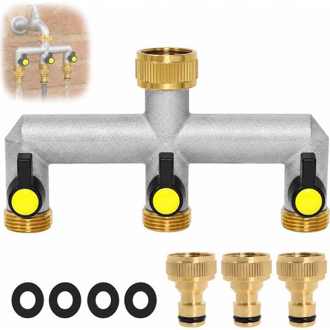 Distributeur d eau à 3 voies robinet 3 sur 4 en laiton 3 distributeurs avec 3 robinets d arrêt individuels pour 3 connecteurs de (1/4)