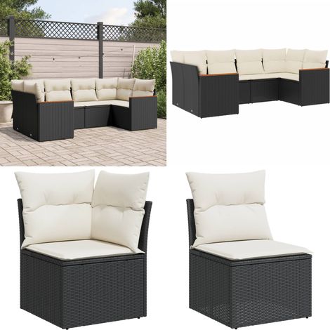 6-tlg. Garten-Sofagarnitur mit Kissen Schwarz Poly Rattan - Gartenmöbel - Outdoor-Möbel - Rattanmöbel - Gartengestell - Lounge Set - Home & Living (1/5)