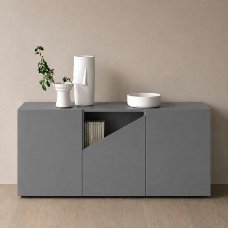 Buffet contemporain gris à découpe centrale 160 cm LORA (1/3)