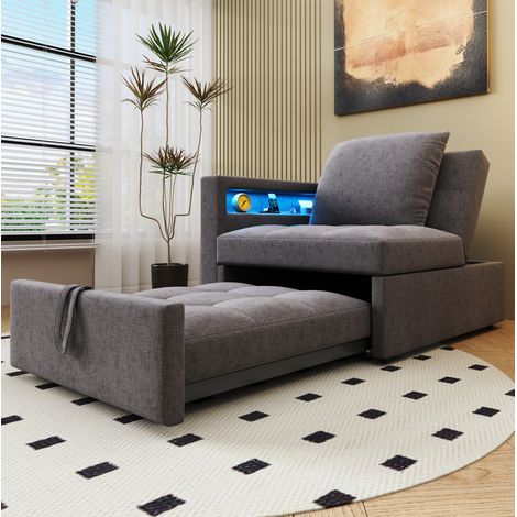 Divano letto 3 in 1 con schienale reclinabile, lino e grigio scuro HAVRYA (1/5)