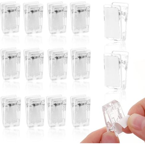 Set di 15 clip trasparenti autoadesive per appendere oggetti alla parete, clip rettangolari per foto, clip per cordino di carta, clip per casa e ufficio. (1/5)