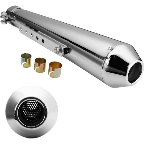 Tubo de escape, diseño retro, compatibilidad universal, plateado, silenciador (1/2)