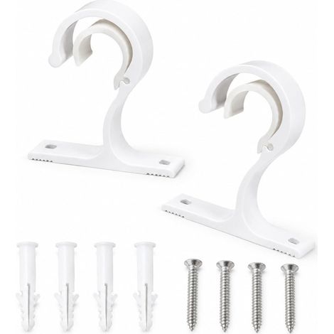 2 Pièces Support de Tringle à Rideaux 20-28 mm, Fixation Murale ou Plafond en Alliage d’Aluminium, Supports Robustes avec Vis et Chevilles, Charge jusqu’à 30 kg pour Rideaux et Penderies (Blanc) (1/5)