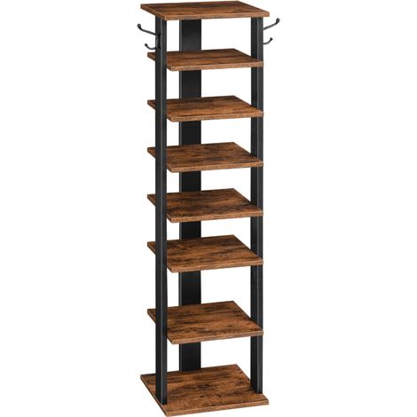 Estantería para Zapatos de 8 Niveles, Mueble para Zapatos, Organizador de Zapatos, para Entrada, Salón, Dormitorio, Marrón Rústico y Negro EBF07XJ01G1 (1/4)