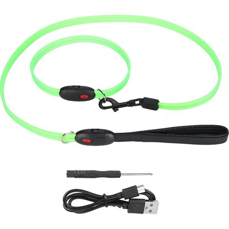 LED-Hundehalsband mit Leine, USB-aufladbar, grün, Größe M. (1/5)