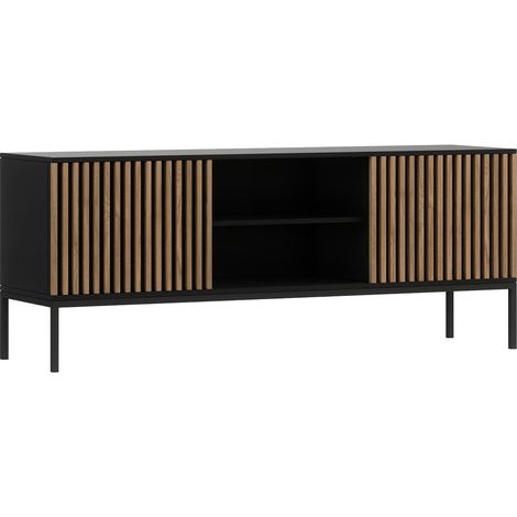 Mueble TV 150 cm 2 puertas Melchior Negro y Madera (1/4)