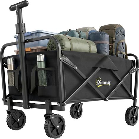 Chariot de jardin pliable à roulettes, poignée télescopique réglable, capacité de charge de 120 kg, idéal pour le camping et les courses, 64 x 42 x 27 cm, noir (1/5)