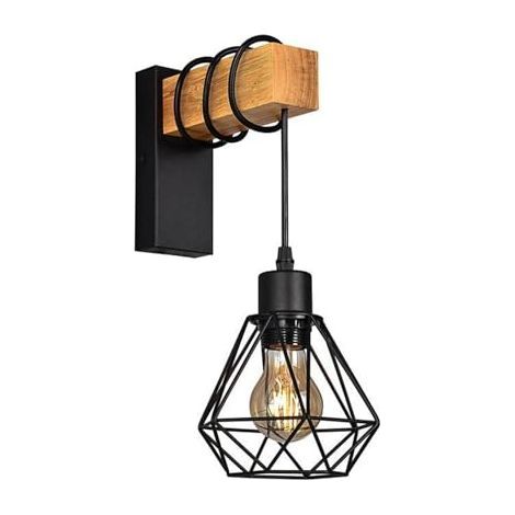 BARCELONA LED Applique murale vintage avec 1 ampoule design industriel, lampe rétro en acier et bois, blanc, marron (1/4)
