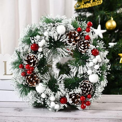 Guirlande de Noël, décoration murale de vitrine à suspendre pour porte d'hiver 12,6" avec pommes de pin, grappes de baies (1/3)