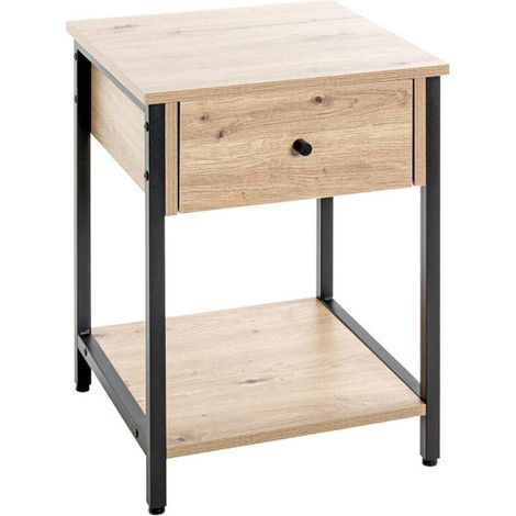 Table d'Appoint 1 Tiroir "Miranda" 55cm Chêne & Noir (1/5)