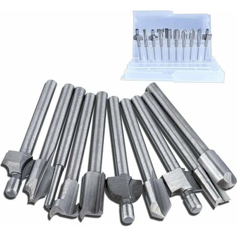 10Pcs HSS Fraises Rotatives, 3mm(1/8) Ensemble de HSS Fraises à Défoncer Gravure à Bois Dremel Accessoires Outils pour Bois PCV Plastique Acrylique (1/5)