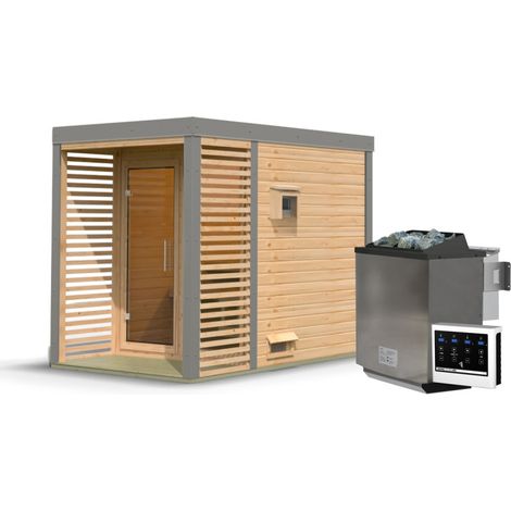 Sauna Exterieur 2-4 Places Bois Epicea Nordique 38mm Poêle 9kW Ares Karibu (1/5)