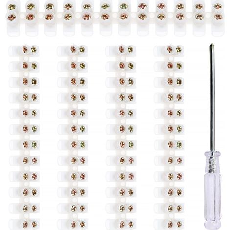 5 Pièces Bornes a Vis Double Rangée, 20A Barrette Connexion Bornier Electrique, Double Rangée de Connecteurs de Fil de Connecteur de Position 12, avec Tournevis, pour Fils de Raccordement (1/5)