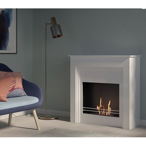 Biocamino de suelo Conegliano Blanco 2,5 kW – estructura de madera con hogar de acero, quemador de 1,5 L – Tecno Air System (1/4)