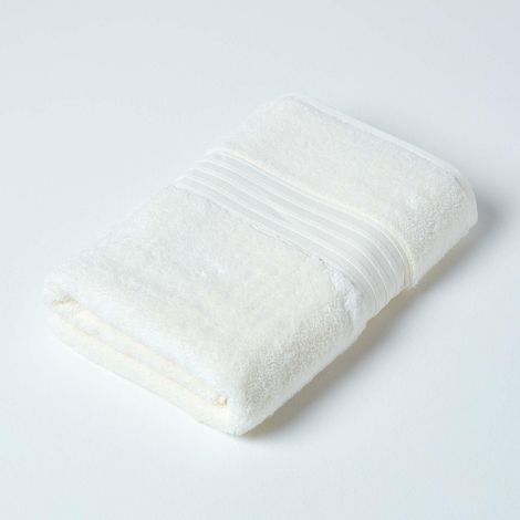 HOMESCAPES Serviette de bain 100% coton Pima Crème, 70 x 130 cm