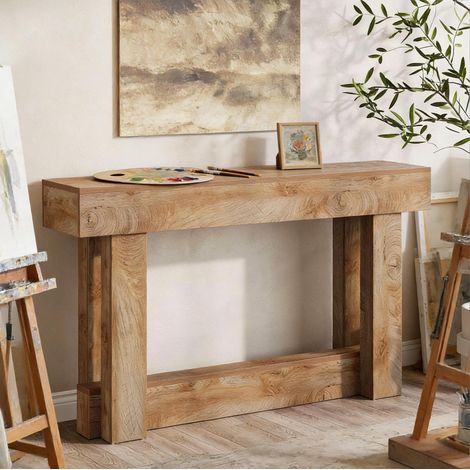 Consola 160x30x85 cm marrón con estante inferior, paneles de madera E1, vintage MEUBLIV (1/5)