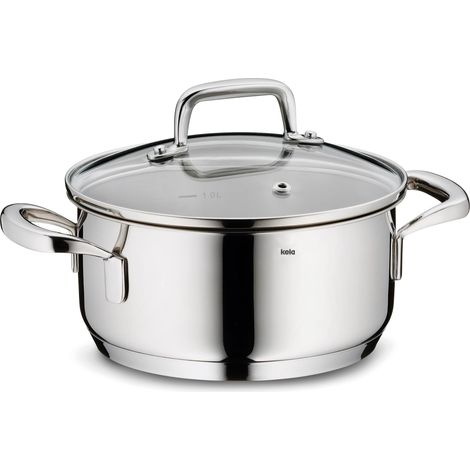 Cocotte 16 cm, Casserole à induction 1,2 L, Couvercle en verre avec soupape d'échappement de la vapeur, graduation intérieure, Petite casserole, sans revêtement (1/5)
