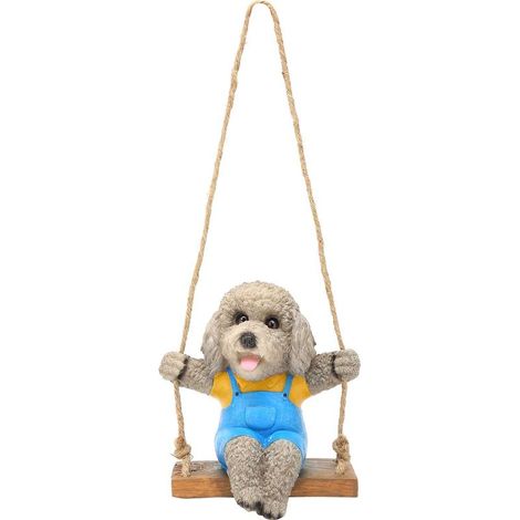 deco jardin exterieurStatue Résine Teddy Dog Suspendu Swing Animaux Décor Jardin Cartoon Pendant Gris (1/5)