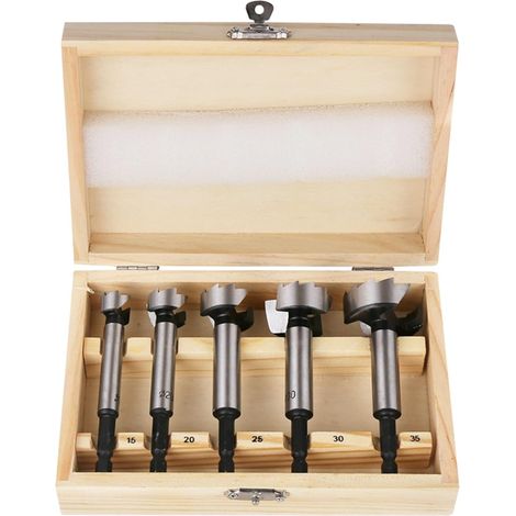 Lot de 5 forets Forstner 15-35 mm avec tige hexagonale, forets à bois multidents pour bois massif, MDF, plastique, panneaux de particules, contreplaqué (1/5)