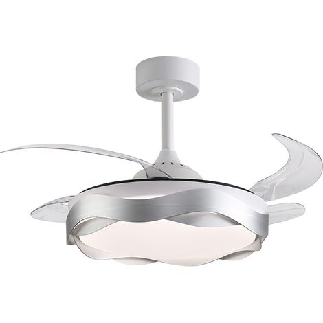 Ventilateur dc vagues argent, 4 pales rétractables, 72w led 300040006000k, h.35xd.108/50cm