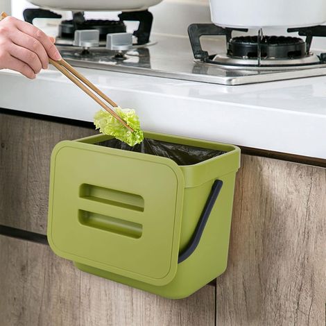 Pattumiera da cucina a parete da 7 litri con coperchio, pattumiera pieghevole da cucina, pattumiera da appendere sopra armadi e cassetti per armadio da camera da letto (verde) (1/5)