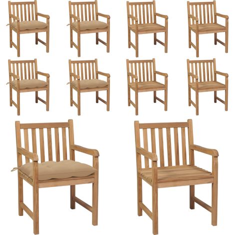 Chaises de jardin lot de 4 et coussins beige bois teck solide - Chaise De Jardin - Mobilier De Jardin - Set De Chaises - Terrasse - Jardin - Home & Living (1/5)