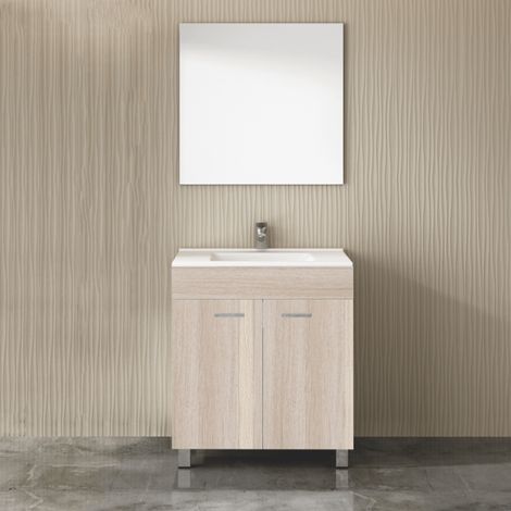 Mueble de baño Eco 3 piezas – mueble, lavabo y espejo 75 Cm Estepa