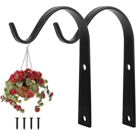 Crochets muraux pour plantes en fer forgé, supports pour plantes de balcon et de jardin, crochets métalliques avec vis, décoration extérieure pour jardin et balcon – Noir (1/4)