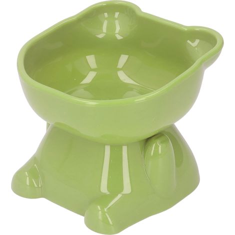 Bol surélevé pour animaux de compagnie, en plastique, en forme de dessin animé, pour empêcher le basculement, pour eau, nourriture, vert (1/5)