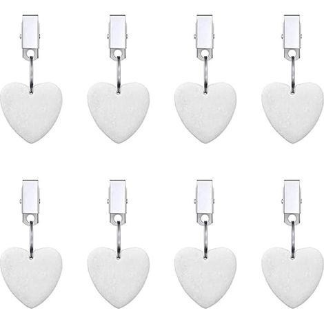 Juego de 8 pesas para manteles WANGCL con clips de acero inoxidable para uso en exteriores, cenas, jardines, fiestas, bodas, camping, picnics, forma de corazón, color blanco. (1/5)