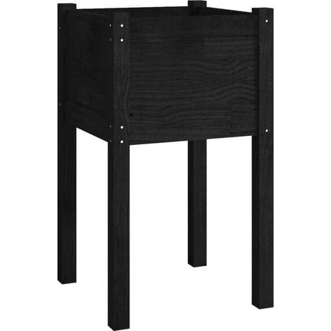 Pot de fleurs d'extérieur noir, 40 x 40 x 70 cm, en pin massif (1/5)