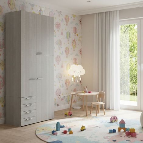 L.105 H.257,8 - Armadio con ante battenti, cassettiera interna e ripiani - Design moderno e funzionale - Rovere rock