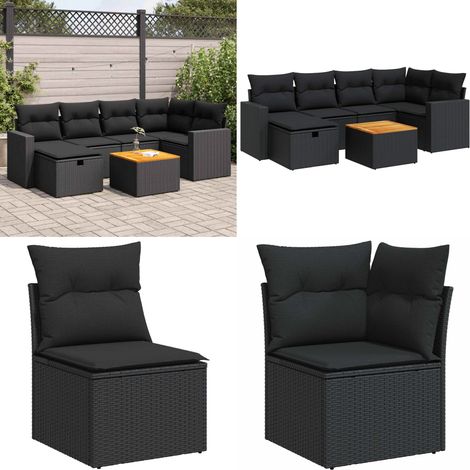 vidaXL Salon de jardin 7 pcs avec coussins noir résine tressée (1/5)