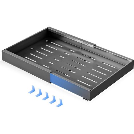 Lunsy – Tiroir coulissant extensible pour armoires de cuisine – Acier au carbone – Largeur réglable 32 à 68,5 cm – Installation sans perçage – Noir (1/5)