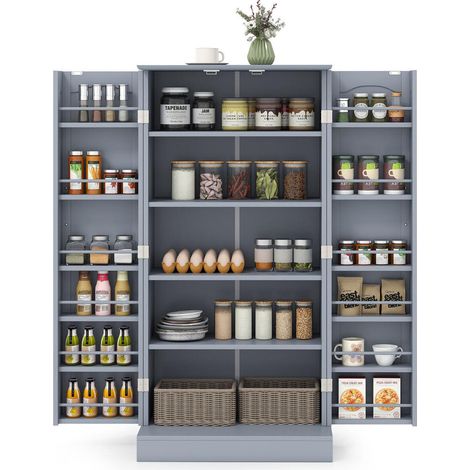 Design Gris Étagères Réglables Armoire de Cuisine Garde-Manger Grand Rangement 17 Niveaux 120 cm (1/4)