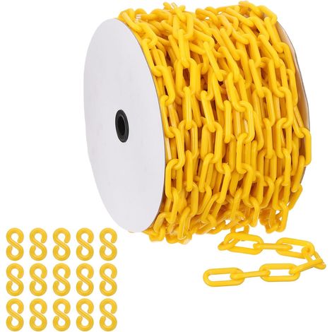 Chaîne plastique jaune, 115 pieds 8mm Chaîne barrière sécurité plastique large Longue pour le contrôle foule, la le stationnement, la clôture, la décoration chantier (1/5)